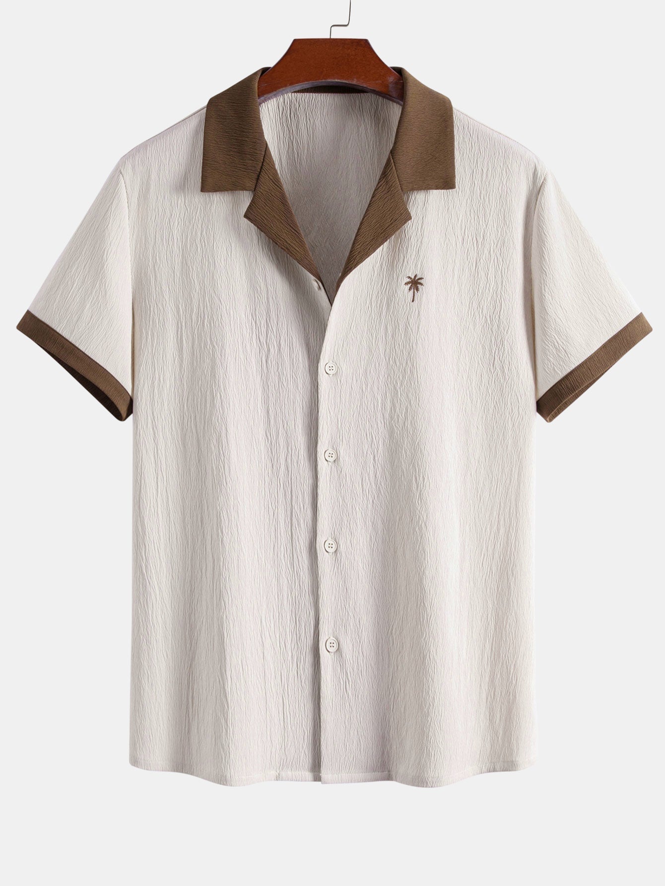 Camisa arrugada con bordado de palmeras en contraste y pantalones cortos de 12,7 cm con cordón y textura arrugada