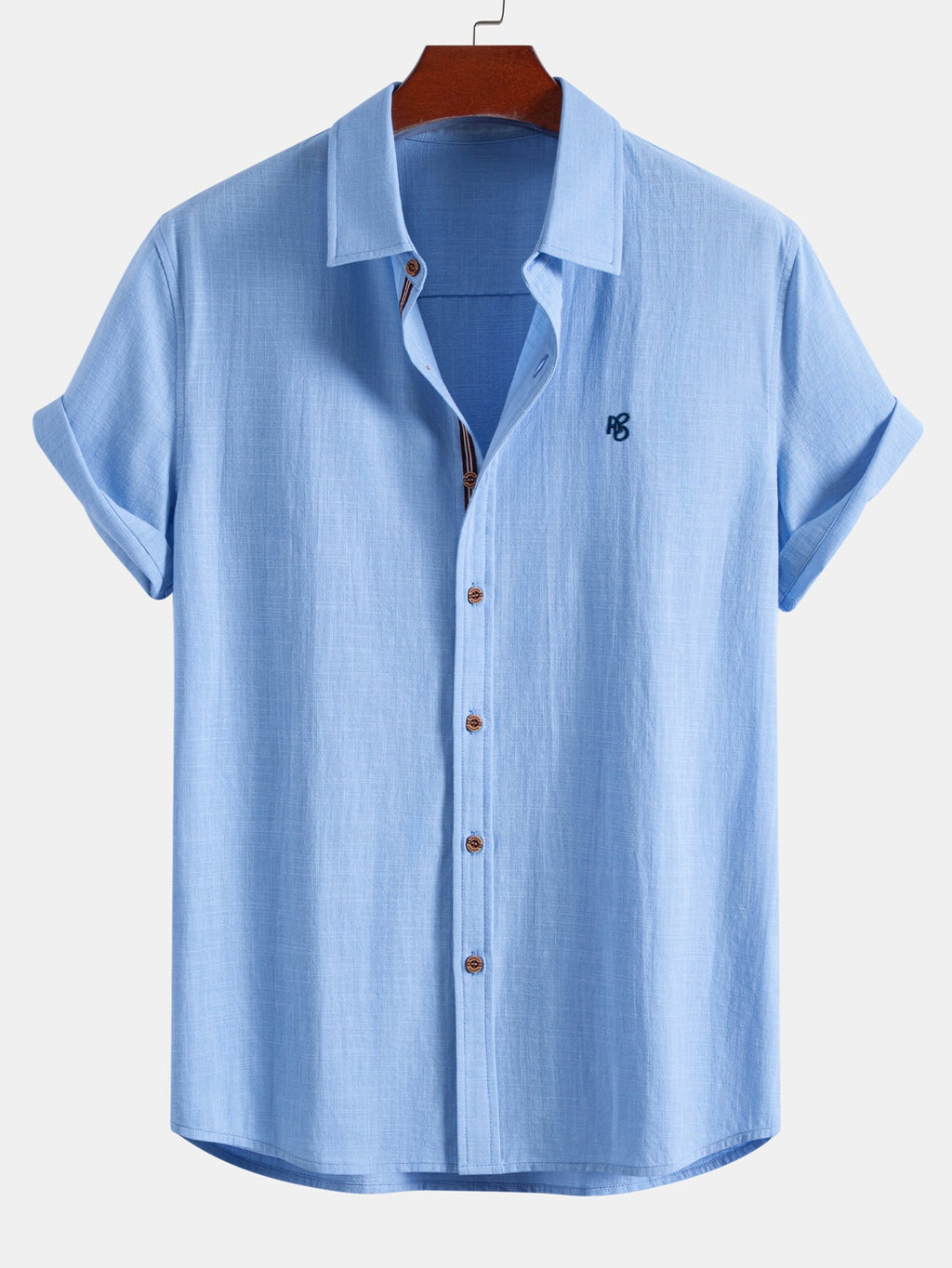 Camisa de manga corta con botones y efecto lino, y pantalones rectos de lino