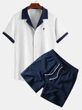 Camisa arrugada con bordado de palmeras en contraste y pantalones cortos de 12,7 cm con cordón y textura arrugada