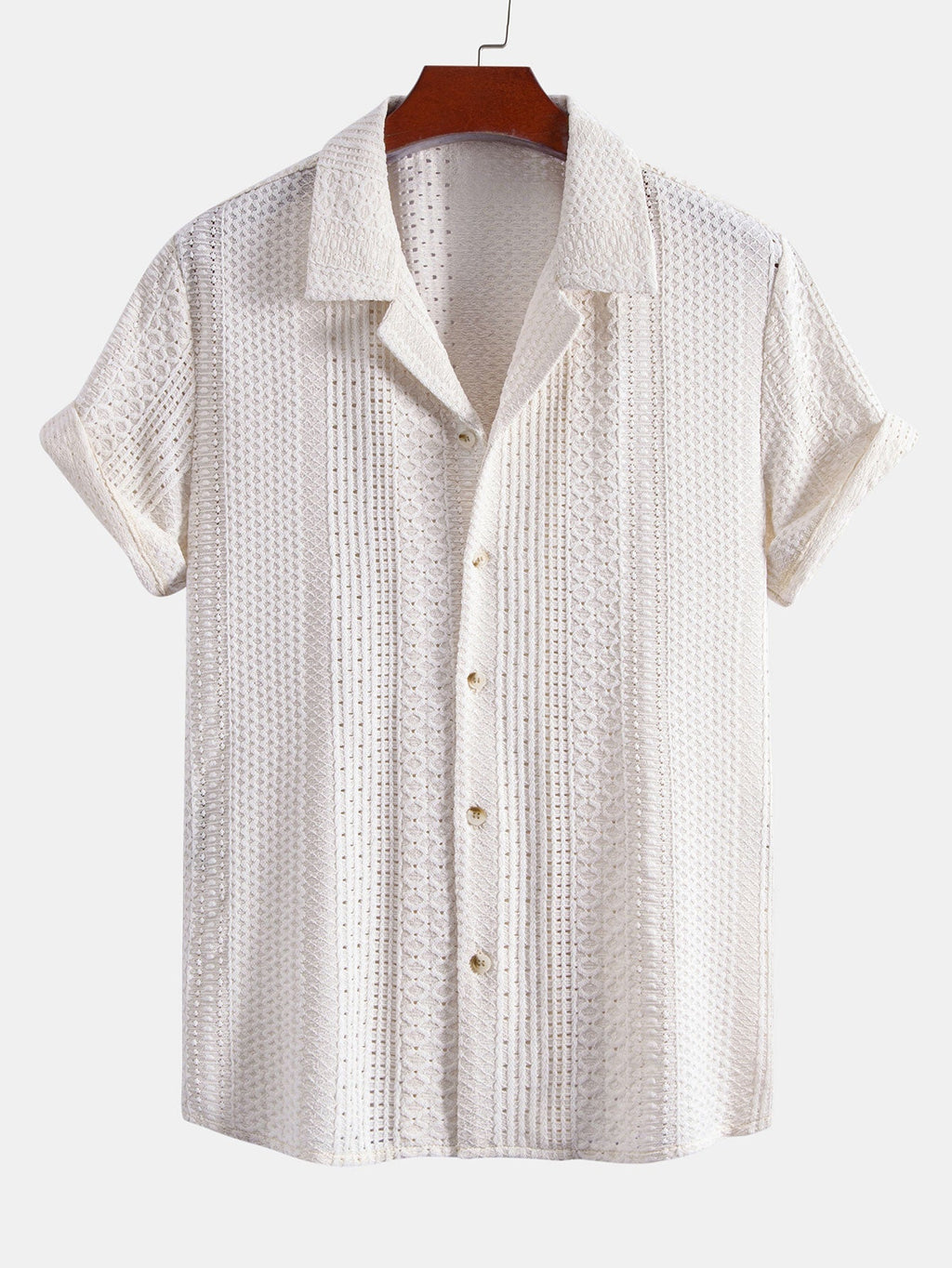 Camisa con cuello cubano y estampado jacquard geométrico