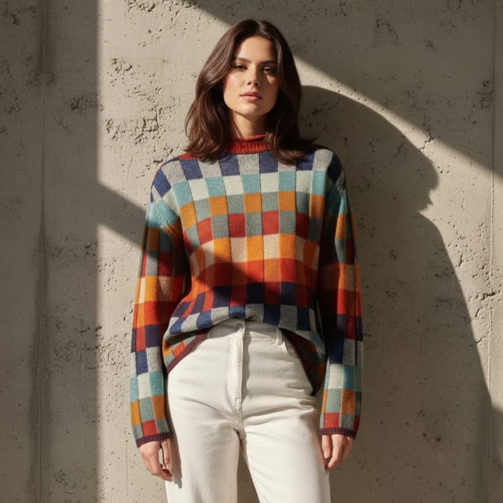 EMMA CHECKED MERINO JUMPER