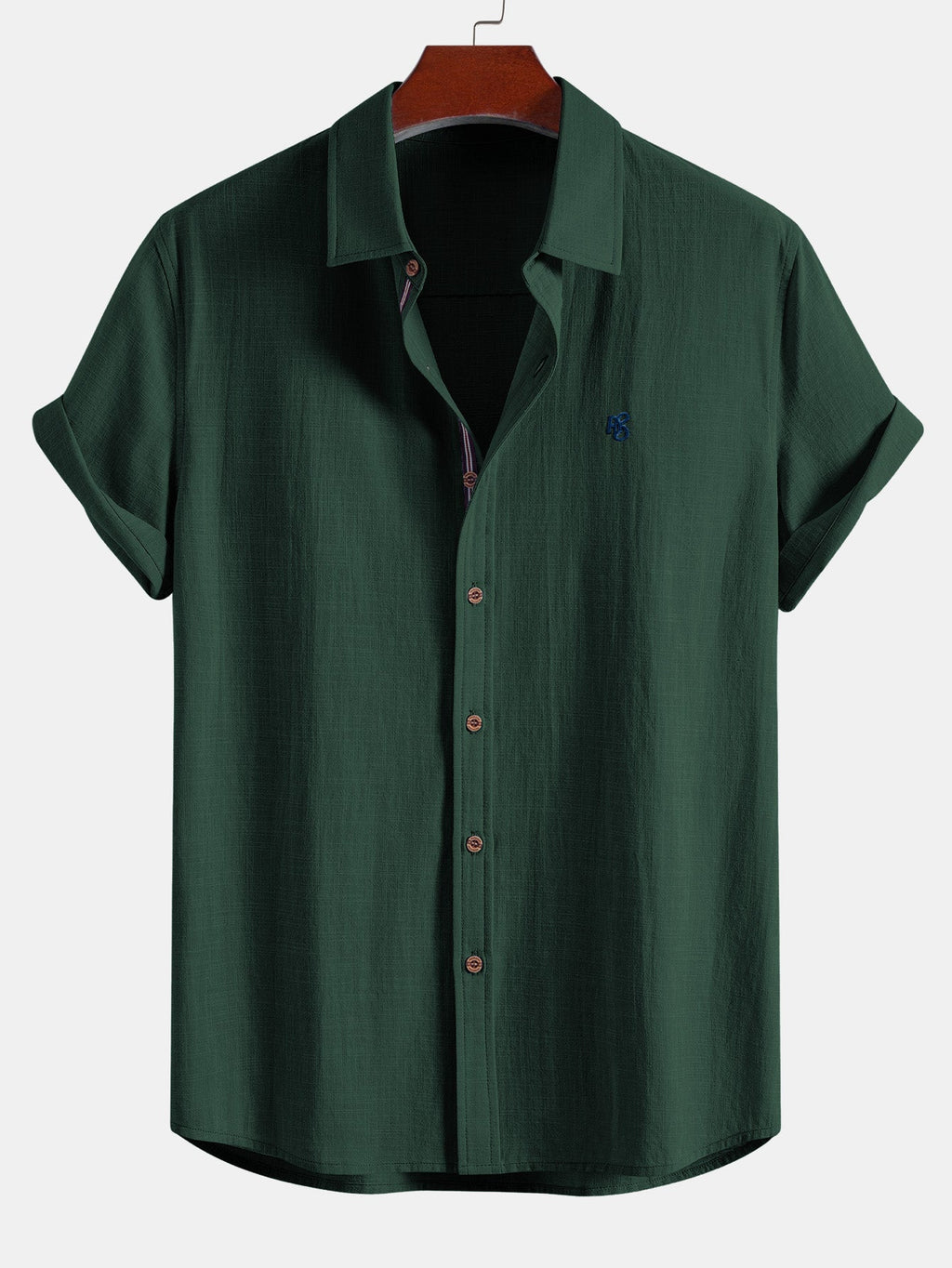 Camisa de manga corta con botones y efecto lino, y pantalones rectos de lino