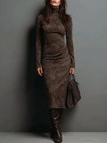 Consuelo - Vestido Midi Marrón de Efecto Ante