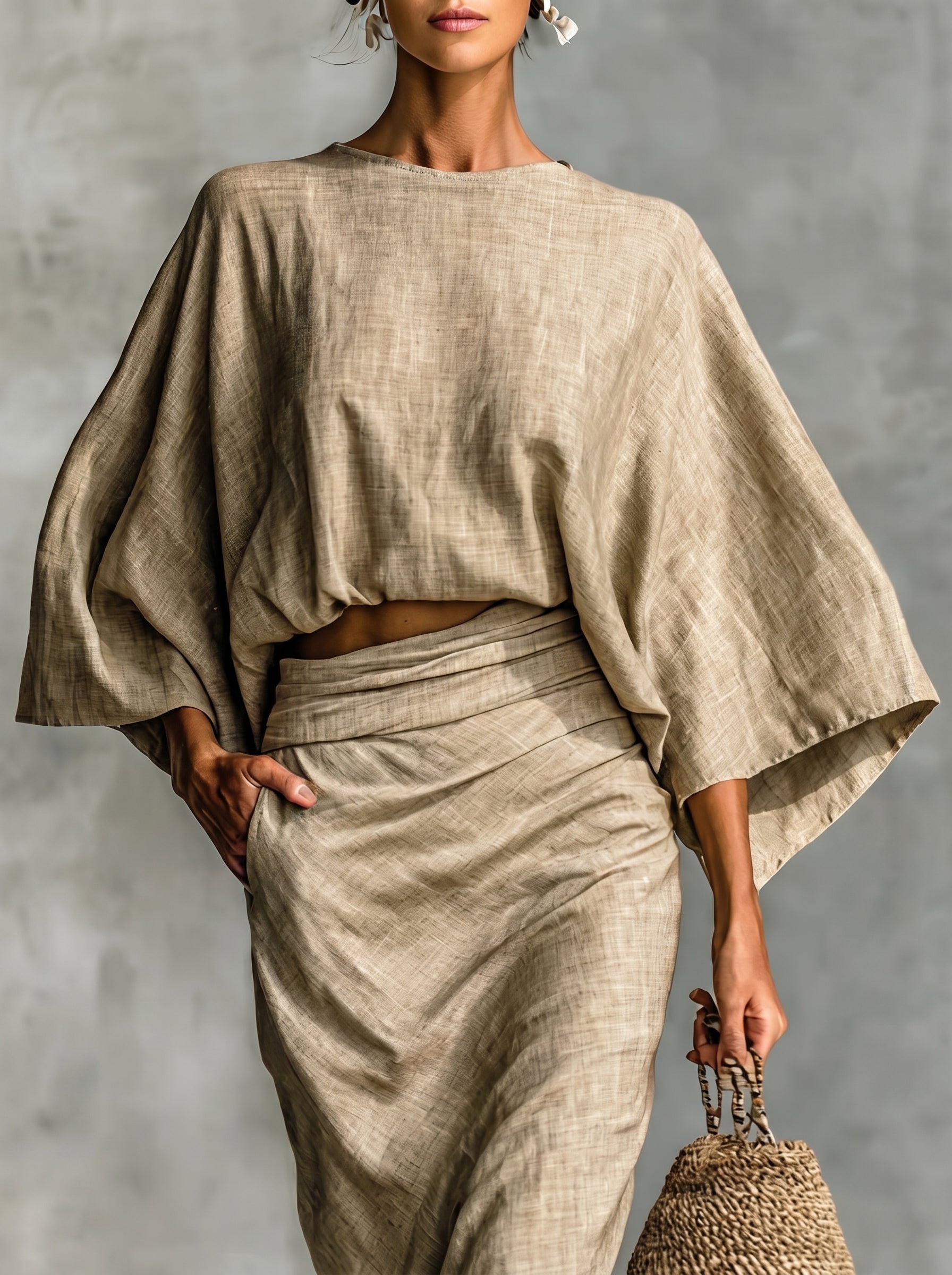 Evaluna™ - Conjunto de Top Dolmán y Falda Maxi