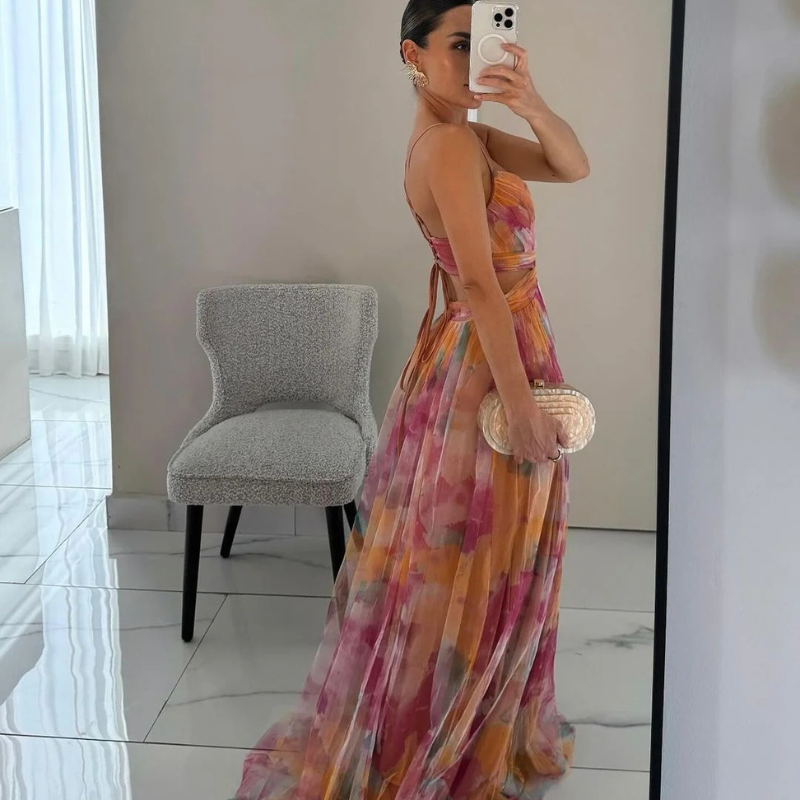 Elena | Encantador vestido largo con estampado floral