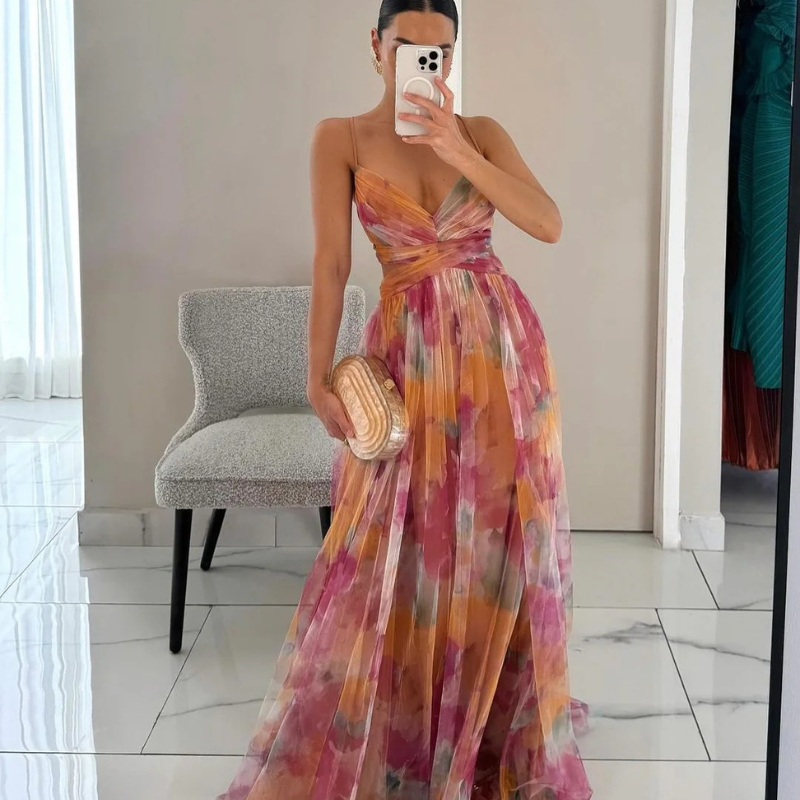 Elena | Encantador vestido largo con estampado floral