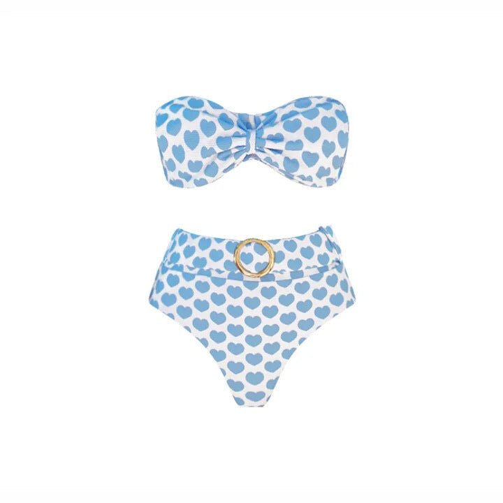 Set Amore Capri Bikini de Cintura Alta y Maxi Falda con Estampado de Corazones