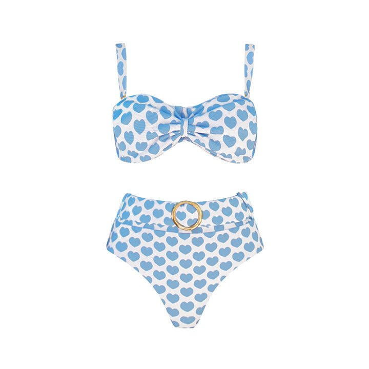Set Amore Capri Bikini de Cintura Alta y Maxi Falda con Estampado de Corazones
