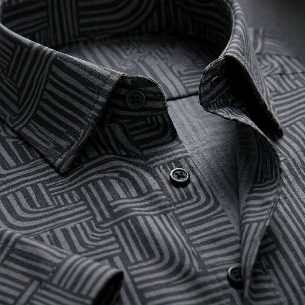ASHFORD BLACK MAZE PATTERN SHIRT
