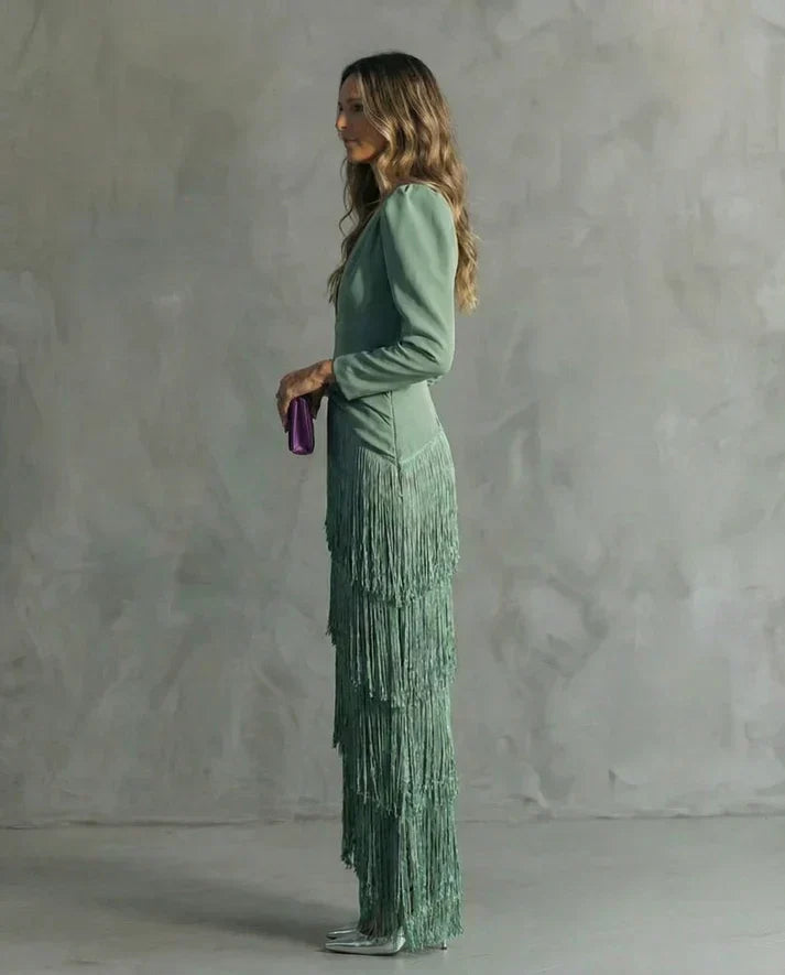 Clara™ - Vestido de Gala con Mangas de Flecos