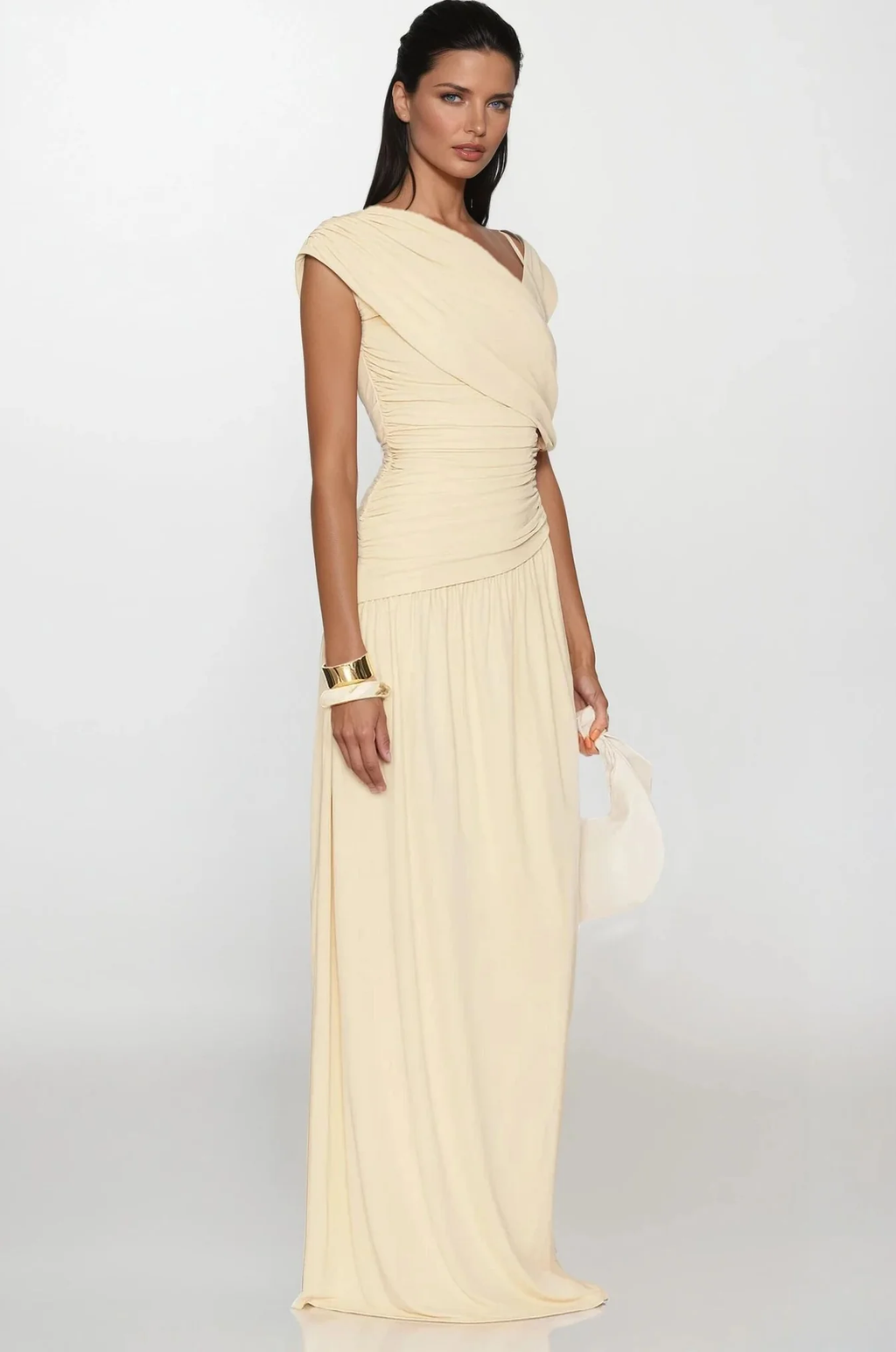 Vestido Hombro Drapeado Maxi
