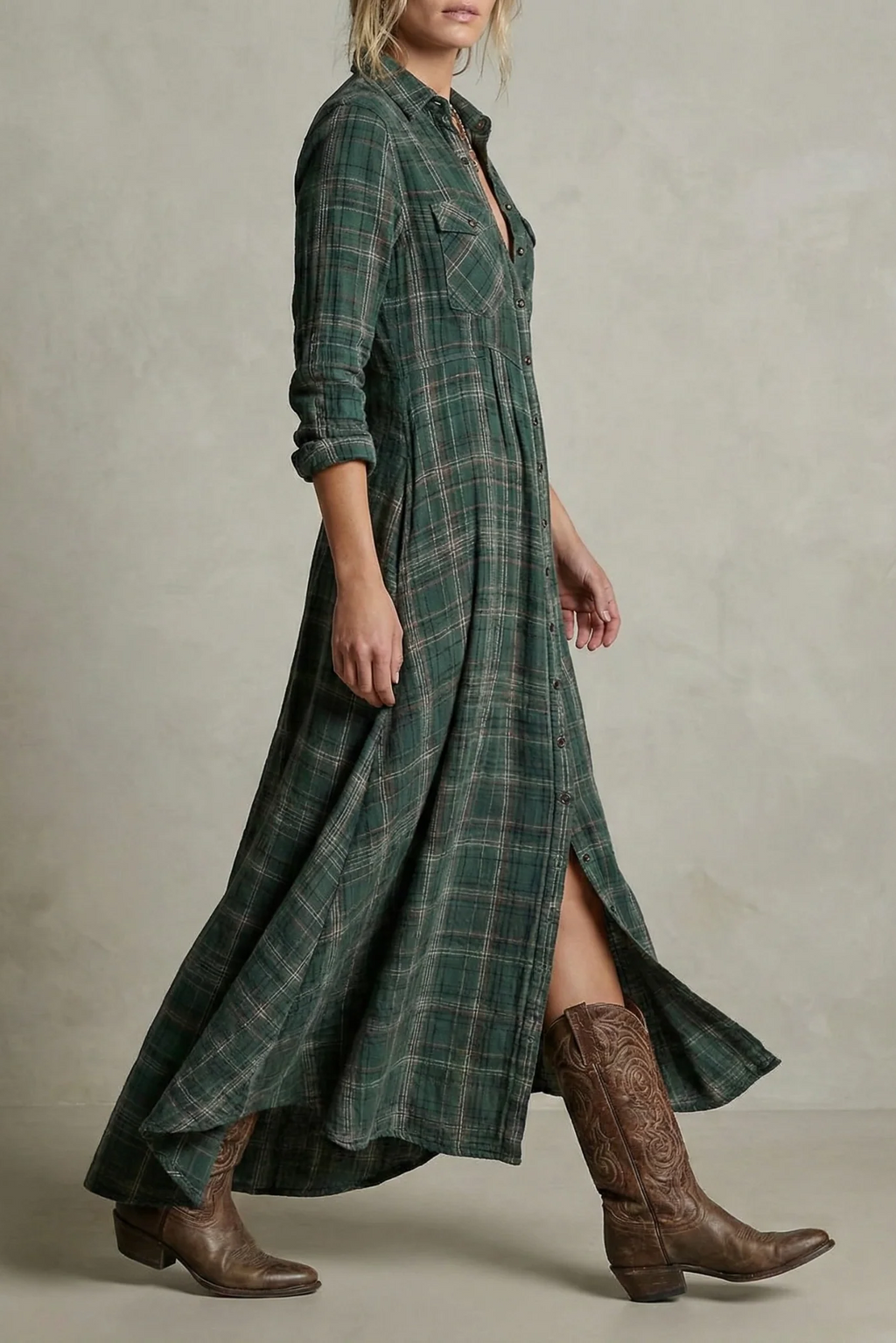 Rosa - Vestido Camisero de Cuadros Esmeralda