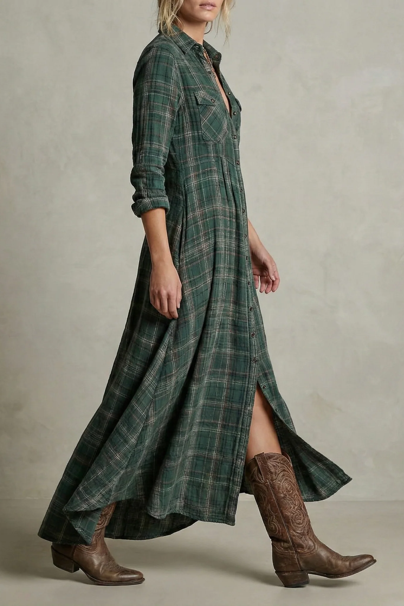 Rosa - Vestido Camisero de Cuadros Esmeralda