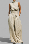 Conjunto Minimalista Cuello Alto - Blusa Sin Mangas y Pantalón Ancho Premium