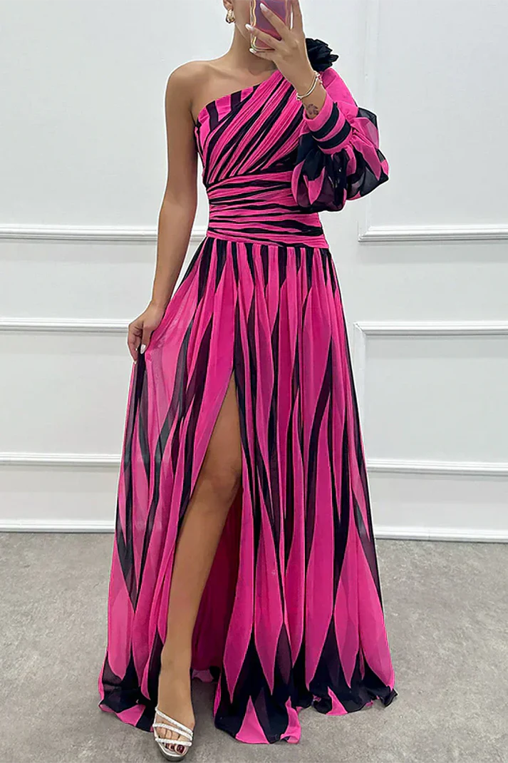 Shiloh - Vestido Maxi Elegante a Rayas con Un Hombro
