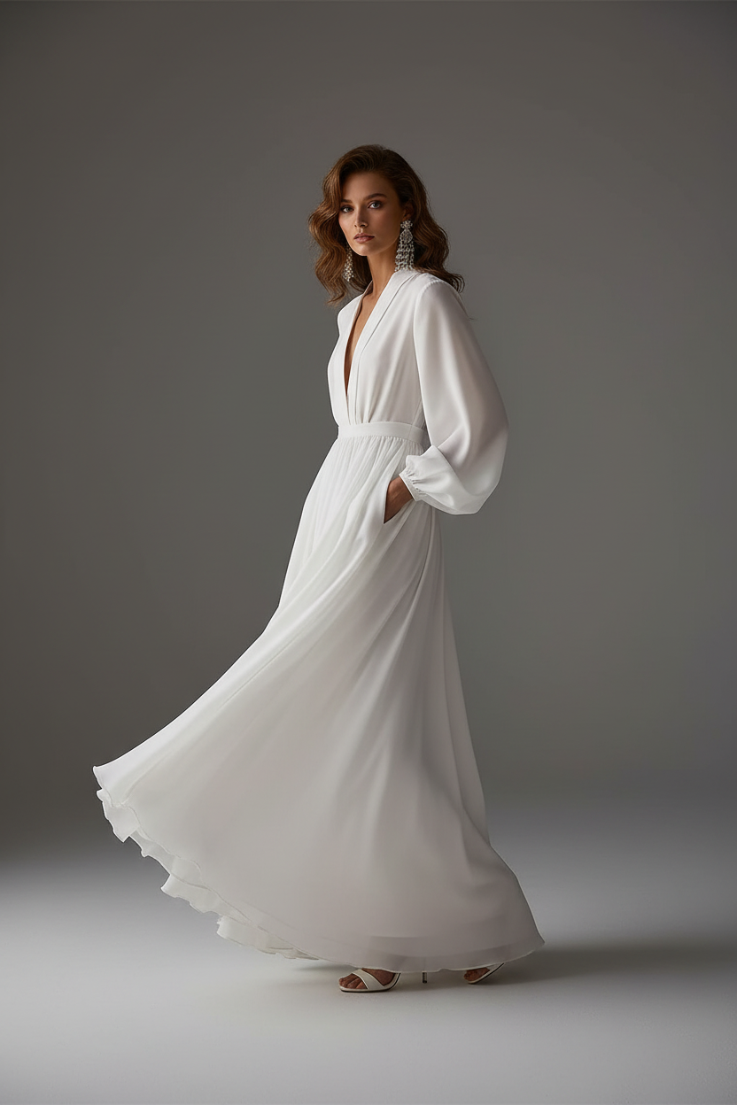 Sofía | Vestido largo blanco con escote en V