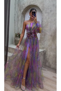 AURORA | Vestido Maxi de Tul Estampado con Hombro Único