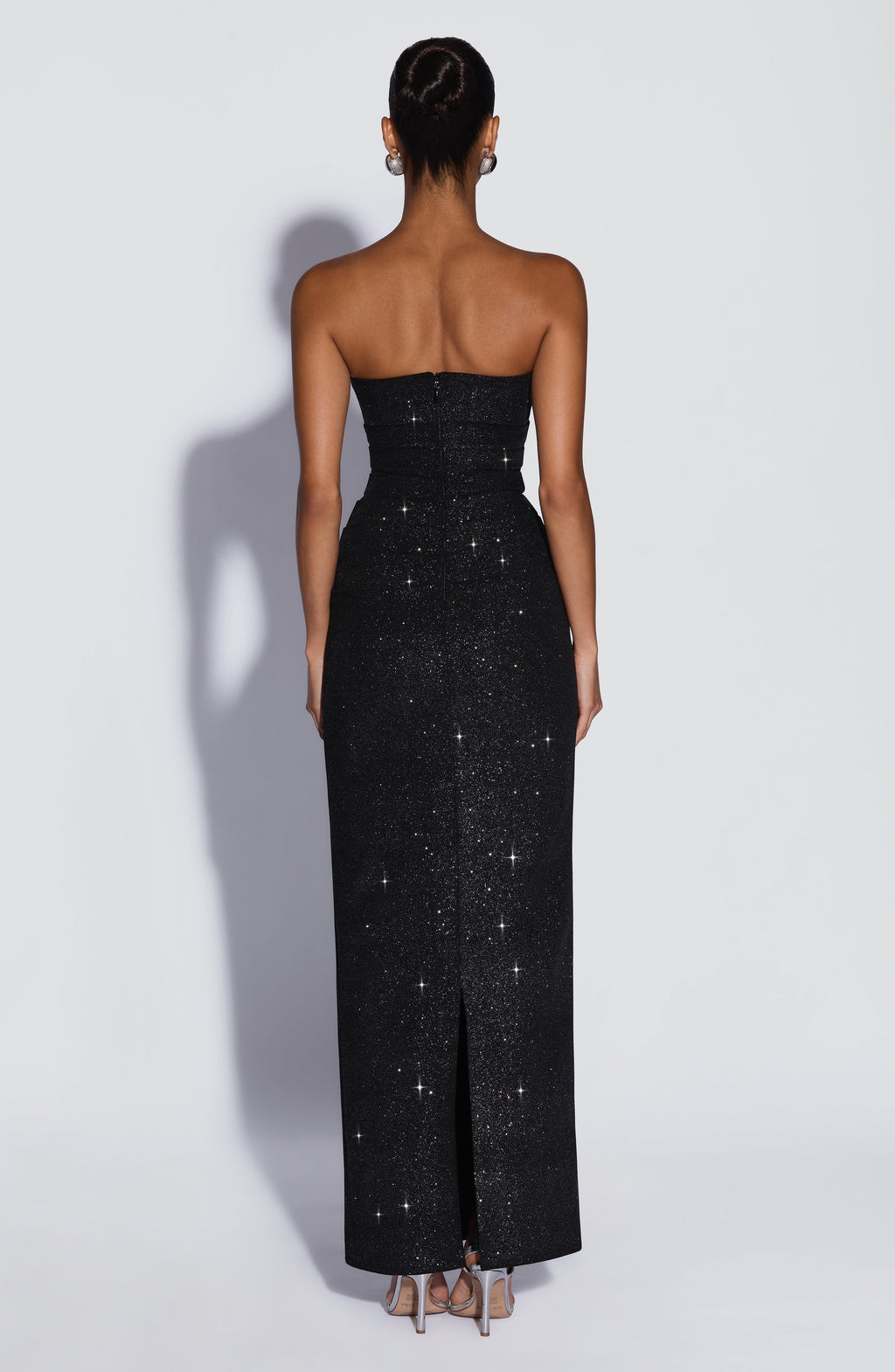 Valentina™ - Vestido de Gala en Crêpe Negro Brillo Couture
