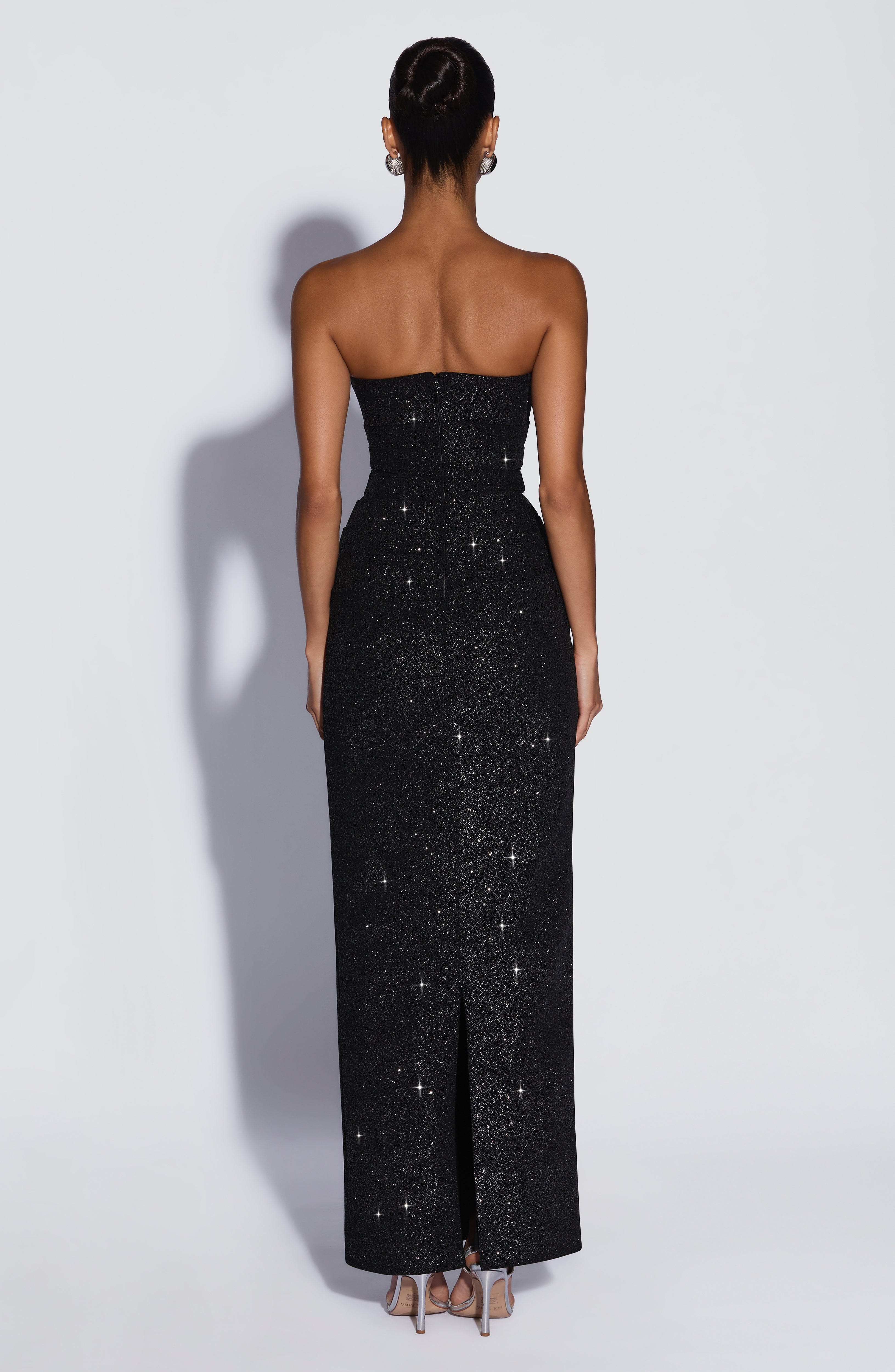 Valentina™ - Vestido de Gala en Crêpe Negro Brillo Couture