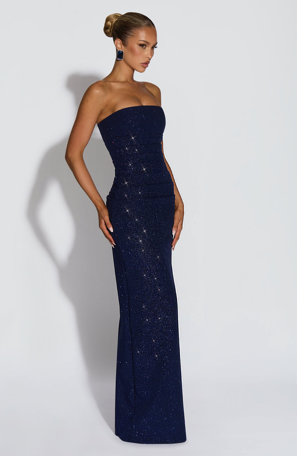 Gabriela™ - Vestido de Gala en Crêpe Azul Noche Centelleante