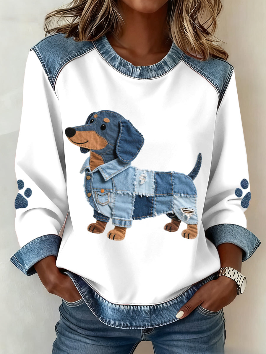 Brisa - Sudadera con Patchwork y Patrón de Dachshund