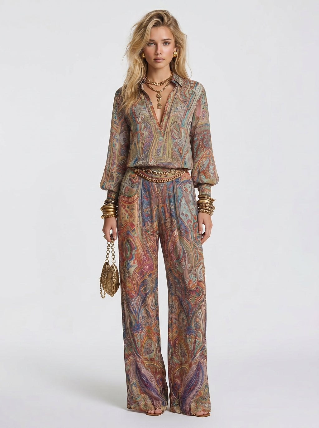 Maya™ - Conjunto de Gala en Palazzo y Estampado Paisley