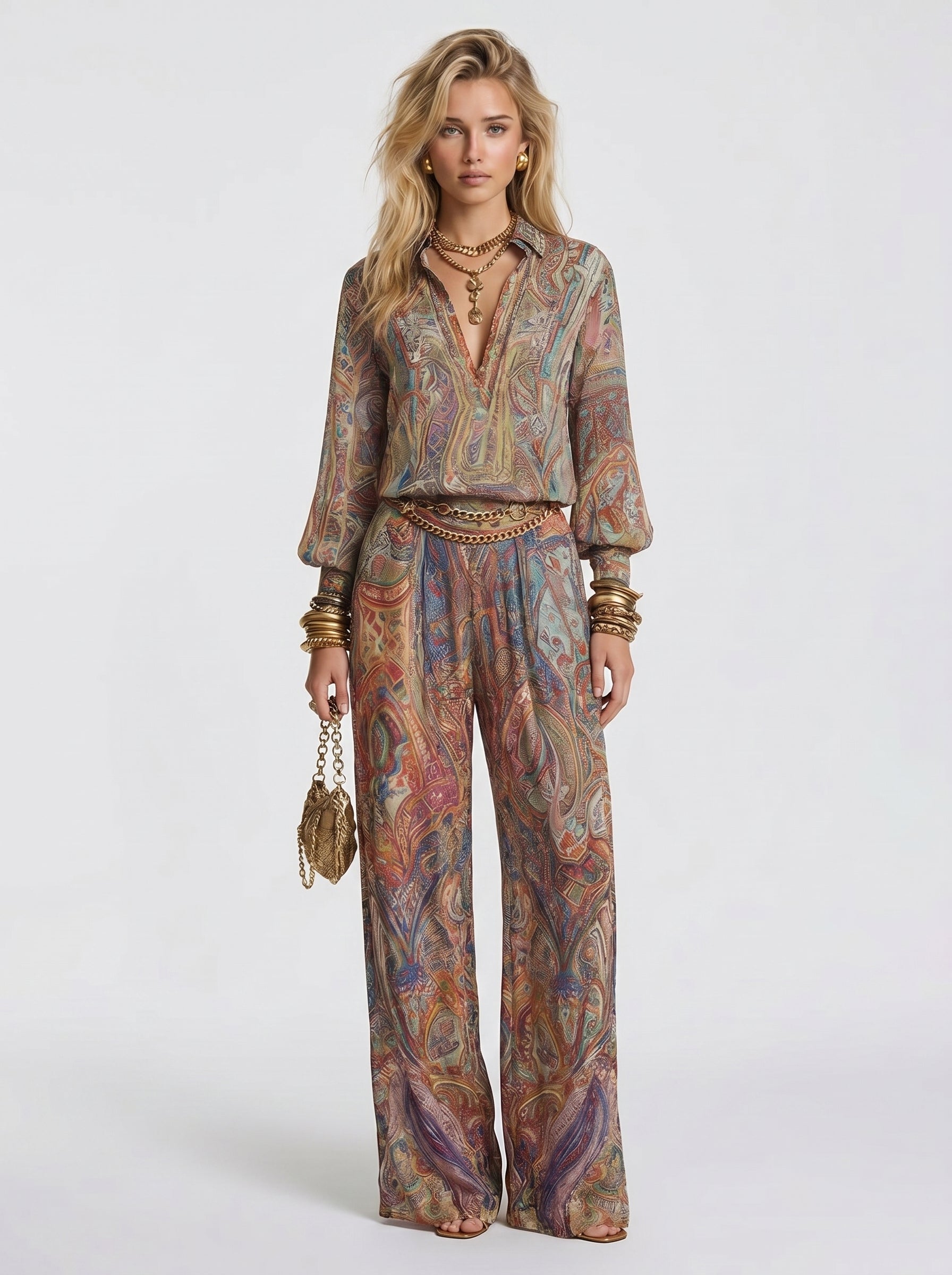 Maya™ - Conjunto de Gala en Palazzo y Estampado Paisley