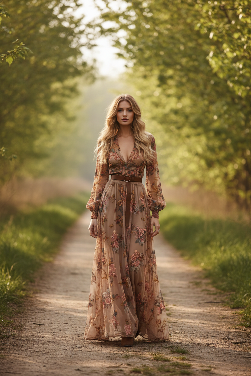 Florencia | Vestido largo bohemio con bordados florales