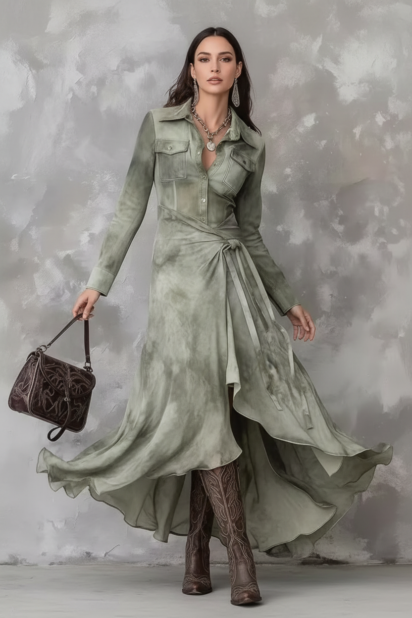 Vestido Drapeado Verde Oliva