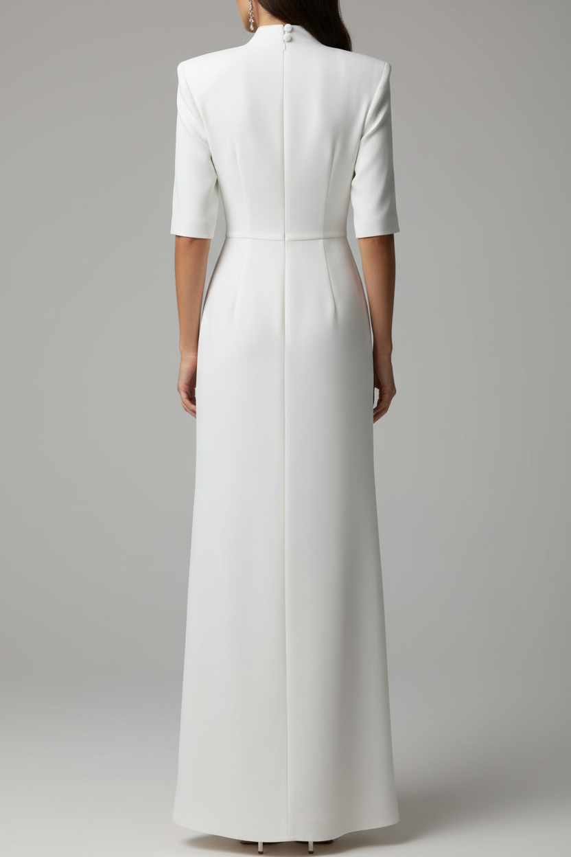 Vestido Blanco Elegante con Botones y Hombros Estructurados