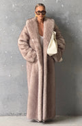 Inés™ - Abrigo Largo en Piel Sintética Beige de Lujo