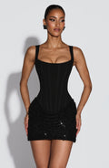 Yeona™ - Vestido Mini en Crepé y Tul Ornamentado